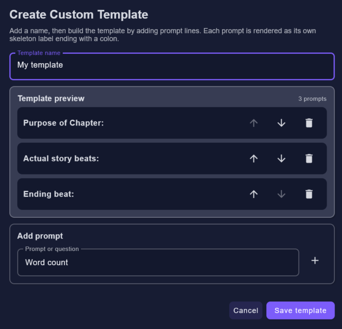 Create custom template window with reusable skeleton prompts.